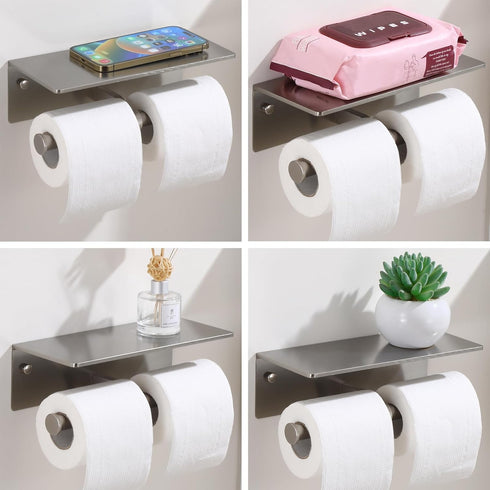 TOPGHIP Toilet Paper Holder - Double Rolls Toilet Tissue Holder with Phone Shelf for Bathroom - TP Roll Holder