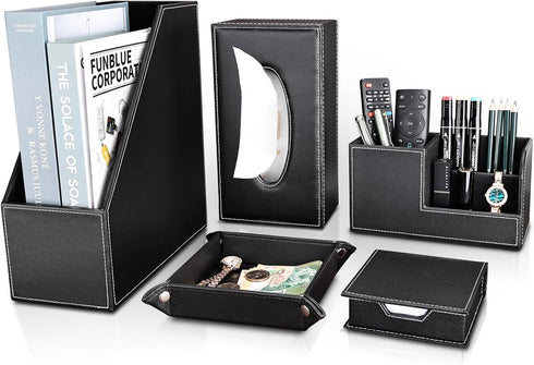 KINGFOM 5 PCS/SET Pu Leather Desk Organizer - File Holder Accessories, Magazine Storage Rack & Pen Holder