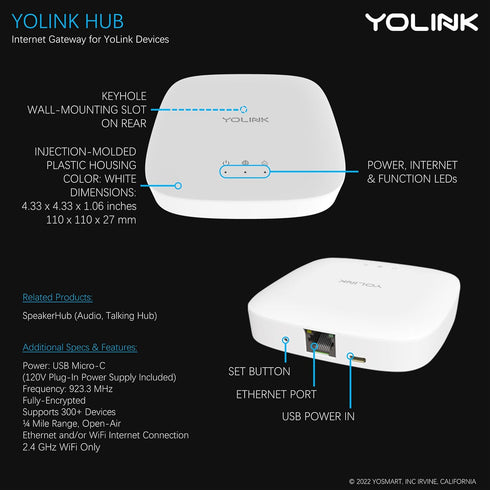 YoLink Hub, 1/4 Mile Super Long Range Smart Hub, LoRa Enabled Smart Home Automation Bridge for Home Security Monitoring