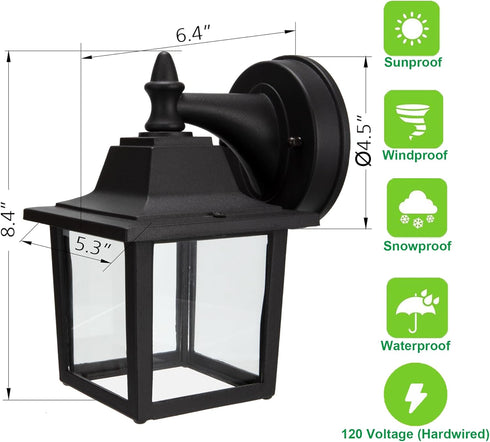 E26 60W Bulbs 1-Pack LIT-PaTH Outdoor Wall Lantern, Wall Sconce as Porch Lighting Fixture, Medium Base Max., Aluminum