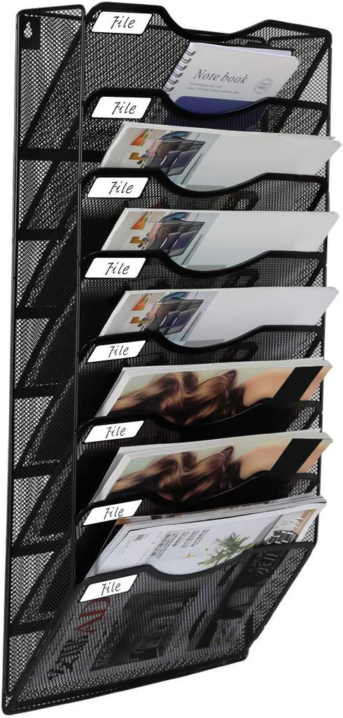 EasyPAG 8-Tier Wall File Organizer Hanging Holder for Papers, Folders, Files, Clipboard, Magazine Organization, Black