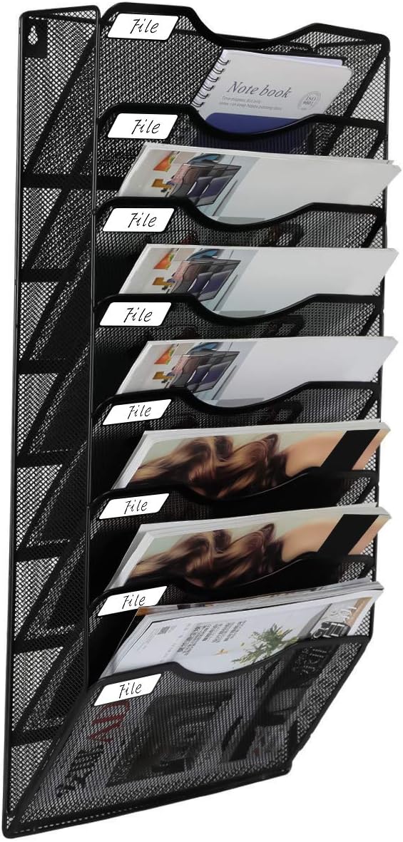 EasyPAG 8-Tier Wall File Organizer Hanging Holder for Papers, Folders, Files, Clipboard, Magazine Organization, Black