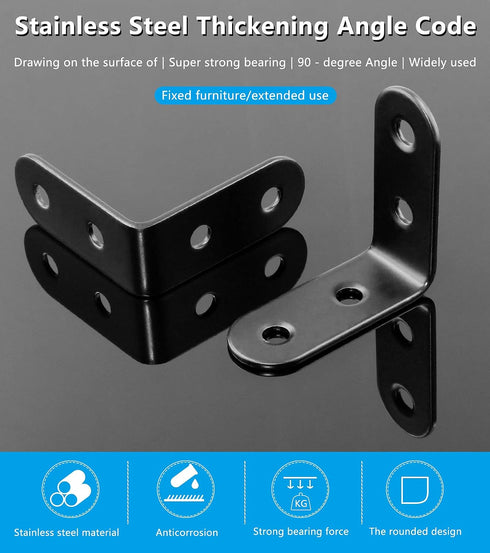 16Pcs 1.57 1.57 Inch 90 Bonsicoky L Bracket Right Angle Corner Brace, Stainless Steel x Joint Right Angle, Black Degree