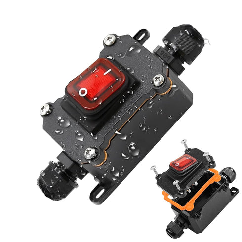 IP67 Waterproof Inline Cord Switch DPST AC 20A-125V, 16A-250V, On Off Toggle Switch with Red Light Rocker Button