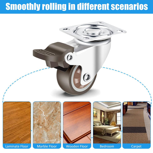 Nefish 1.5 Inch Rubber Caster Wheels with Brake, 360 Degree Rotation, 300 Pounds Capacity for Furniture, Set of 4