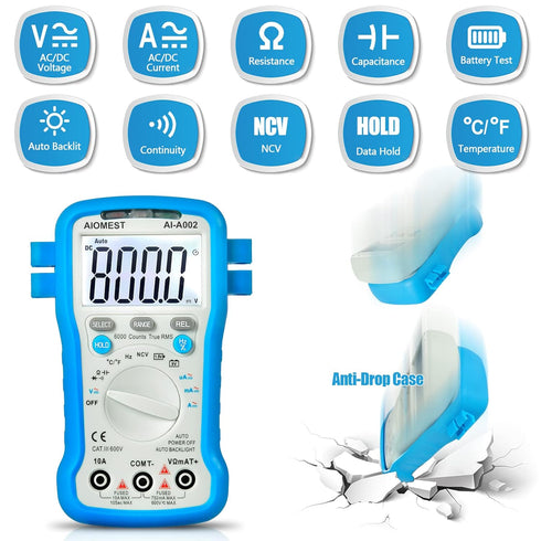 6000 Counts TRMS Digital Multimeter Auto Ranging - Multitester for AC/DC Current Voltage Resistance Capacitance Frequency/Duty,Diode/hFE, NCV, Temperature with Auto Backlight