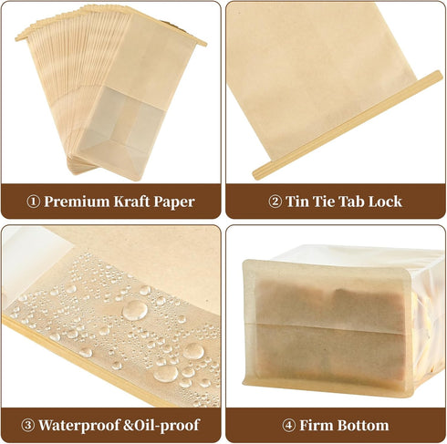 50 11 5.1 3.9 Inches Packaging Ohuimrt PCS Bread Bags for Homemade Breads, x x Bakery Bags with Tin Tie Tab Lock