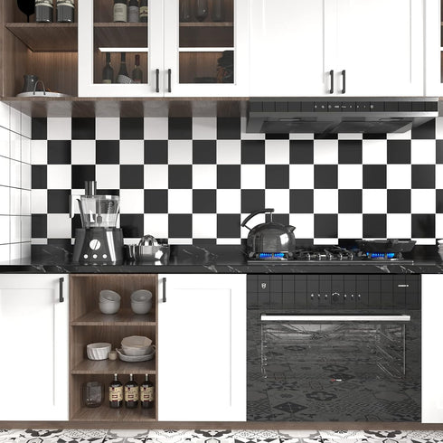 VaryPaper 15.7''x78.7'' Thick Checkered Countertop Contact Paper: Waterproof Peel and Stick Black and White Wallpaper