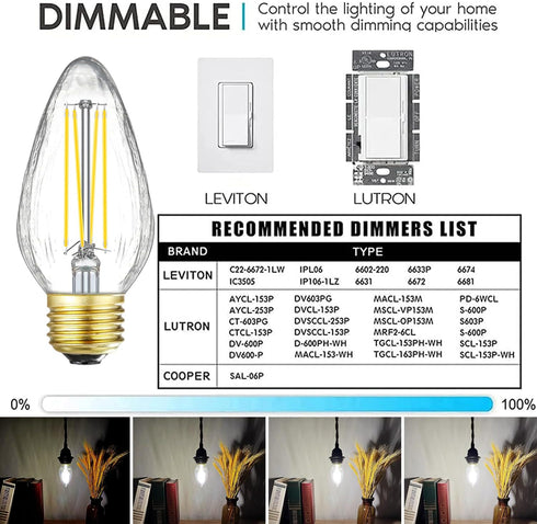 LEOOLS E26 LED Bulb, 8W Equivalent 100 Watt Dimmable Daylight 4000K, Pack of 6 Tubular Edison Bulbs