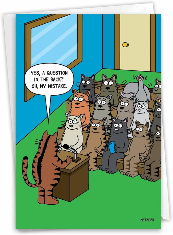NobleWorks - 1 Funny Animal Card for Birthdays - Pet Cat and Dog Humor, Birthday Notecard with Envelope