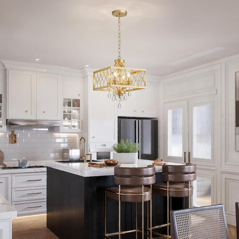 K9 Farmhouse Crystal Chandelier Gold Modern Crystal Ceiling Chandelier Lighting Fixture, Hanging Pendant Light Fixture
