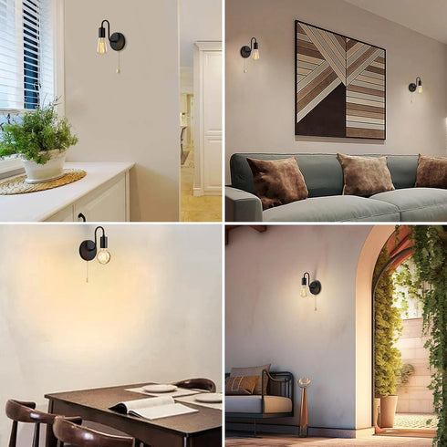 1-Light E26 Bulb Pull Chain Wall Light Fixture Wall Sconce with On Off Switch Hardwired Black Wall Sconces Indoor