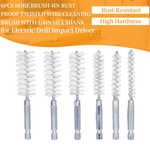 6PCS 1/4in Hole Cleaning Brushes Bore Brush for Drill Twisted Wire Cleaning Brush Power Drill Cleaning Wire Brush