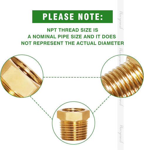 NPT 1/4 Female to NPT 3/8 Male Thread Adapter, Brass Reducer for Garden PVC Hose, Air, Gas, Fuel Line (2 pcs)