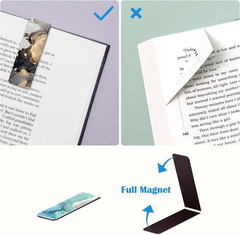 WAVEYU Magnetic Bookmarks for Women and Men, Assorted Page Markers for Book Lovers, 10 Marble Designs for School and