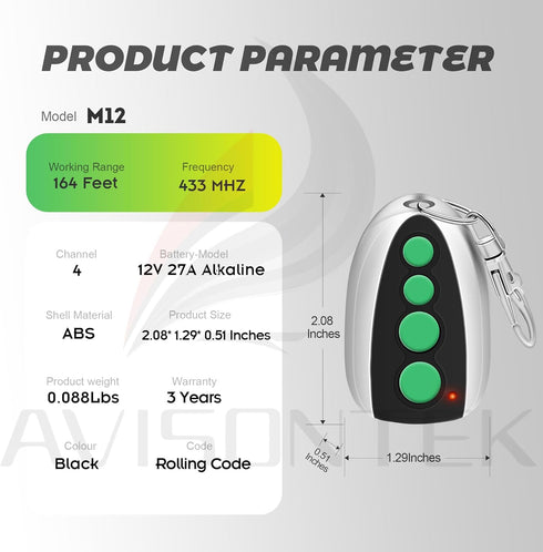 Avisontek 3 M12 Remote5 for Topens Swing Sliding Gate Opener Year Warranty