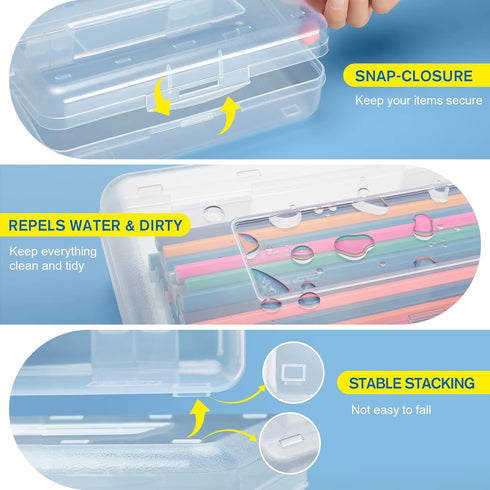 MaxGear 6 Pack Clear Pencil Boxes, Large Capacity Plastic Organizer for School and Office Supplies