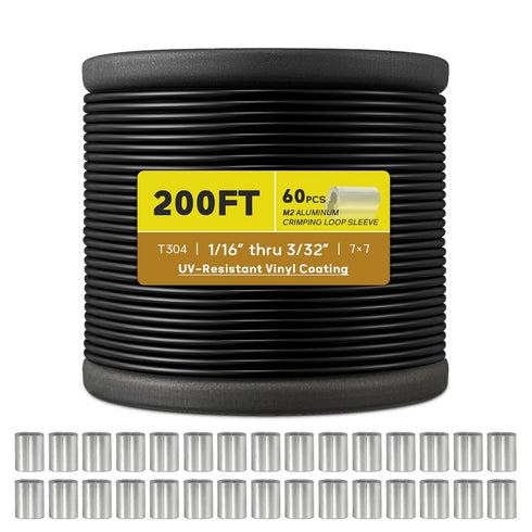 KALLSDY Vinyl Coated Wire Rope 1/16 Inch Overmolded to 3/32 Inch, 200FT 304