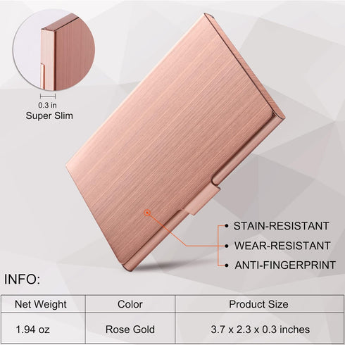 Slim Business Card Holder, Pocket Metal Case for Men & Women, Professional Stainless Steel Business Card Holders, Rose