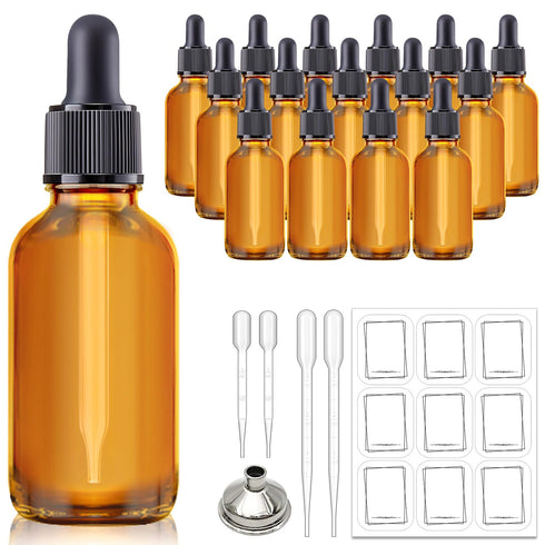 16 Pack 1oz Amber Glass Tincture Bottles with Dropper, Leakproof with Stainless Steel Funnel, Pipettes & Labels