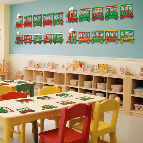 60pcs Set Christmas Theme Cutouts Xmas Trains Bulletin Board Decoration Christmas Train Paper Cut-Outs Classroom Decor