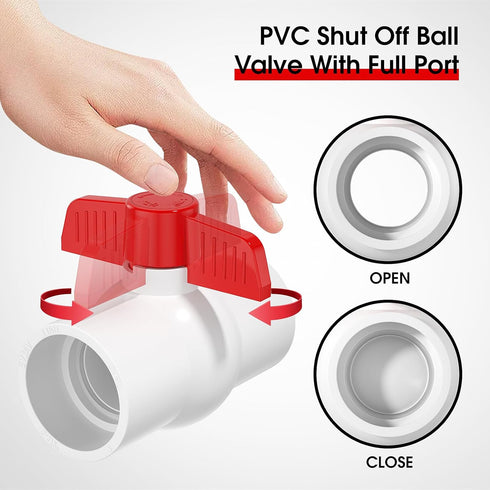 2PCS 2" PVC Ball Valve, SCH40 Slip PVC Water Pipe Valve with Easy Turn Red T-Handle for Swimming Pool & Irrigation