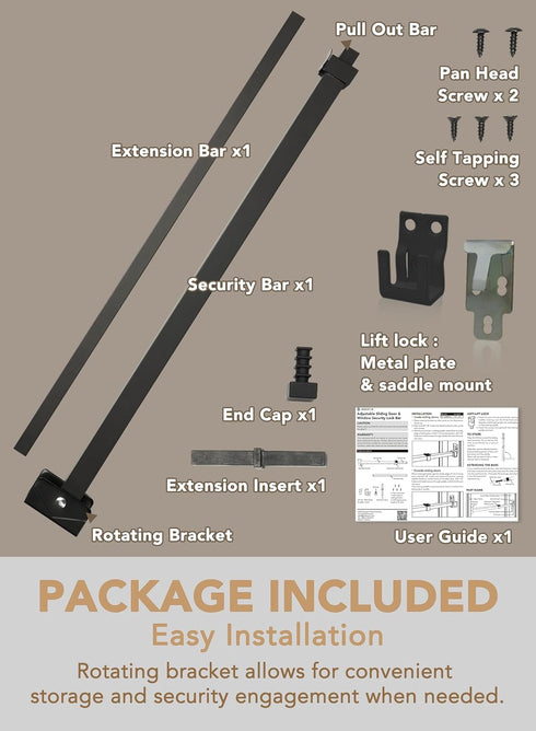 GT-DB006 (19"- 51" 3 Greatim Sliding Door Security Lock Bar, Child Proof Sliding Door Lock Bar with Anti Lift Lock