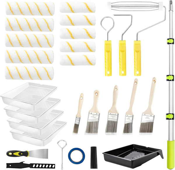 29 PCS Paint Roller Kit-Rocfinity Paint Roller with 4ft Extension Pole,Microfiber Paint