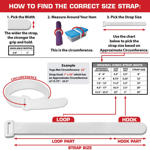 Reusable Cinch Straps 3/4" x 8" - 12 Pack, Quality Hook and Loop Securing Straps (White)