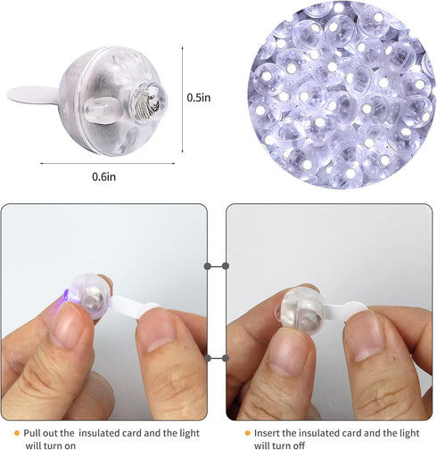 100pcs Aogist White Balloon Lights,Long Standby Time Waterproof Mini Light,Battery Powered,Round LED Ball Lamp