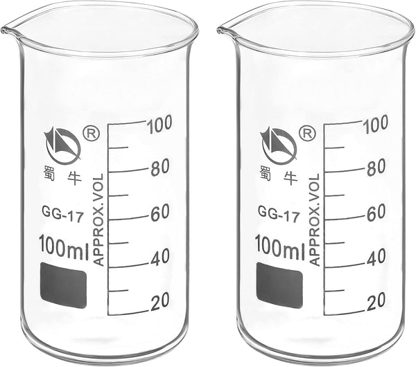 PATIKIL 100ml Tall Form Glass Beaker, 2 Pack, 3.3 Borosilicate Glass Measuring Cups with Spout