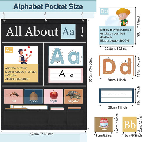 Blosssound 34 27 103 x All About Letter Pocket Chart ABC Flash Cards Letter of The Day Week Chart Alphabet Tracing