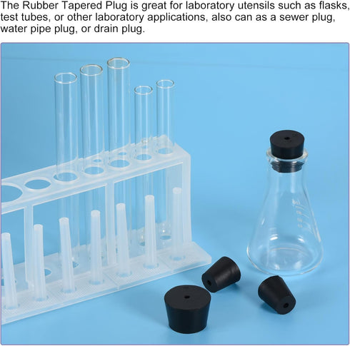 MECCANIXITY Black Rubber Tapered Plug 10mm to 15mm Solid Test Tubes Bungs Stopper with Hole, 8 Pieces for Lab Home