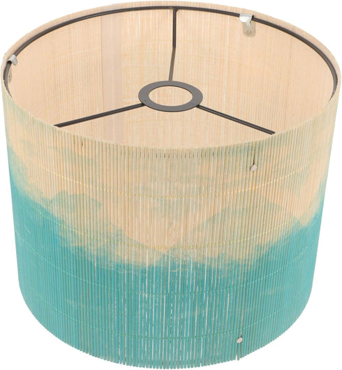 OSALADI Drum Lamp Shade Bamboo Lampshade Green Printing Pattern Lamp Cover Chandelier