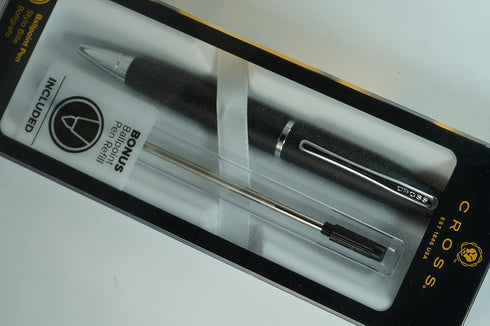 Cross Calais Signature Ballpoint Pen - Satin Black Barrel with Polished Mid Band and Bonus Black Refill