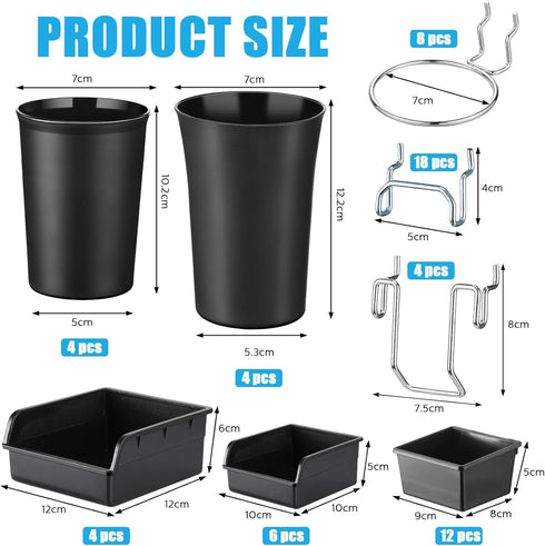 Roowest 60 Pcs Pegboard Cups Set, Pegboard Wall Organizer with Hooks and Loops, Office Storage Garage Craft Workshop