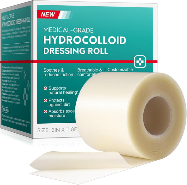 Tiuedu Hydrocolloid Roll for Wound Care (2IN X11.8FT), Medical Grade Self-Adhesive Hydrocolloid Patch