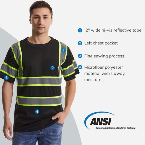 SKSAFETY High Visibility Professional Level T-Shirts, Quick Dry Class 3 Safety Shirts for Men & Women, Reflective
