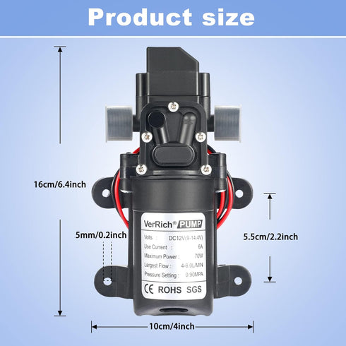 VerRich 12V Water Pumps, 1/2" Diaphragm Pump 20MM Connector Self Priming High Pressure Pump for Motorhome,Caravan,Boat Garden by VerRich