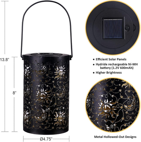 Outdoor Solar Lanterns Garden Tangled Decor Hanging Waterproof Metal Solar Lights with Ramadan Sun Star Moon Decorative