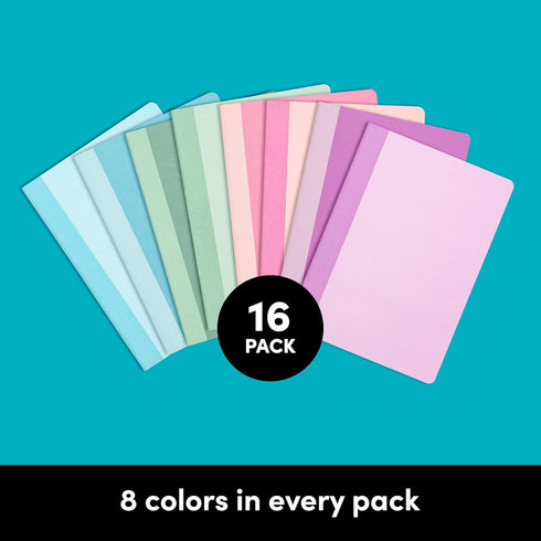 PAPERAGE Small Composition Notebook Journals, 16-Pack, 60 Pages, 8 Color Covers, College Ruled Lined Paper (Pastel)
