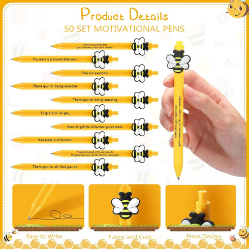 50 Sets (10 Qilery Bee Theme Pen Favor Bulk Thank You for Bee-ing Awesome Employee Volunteer Teacher Nurse Gifts