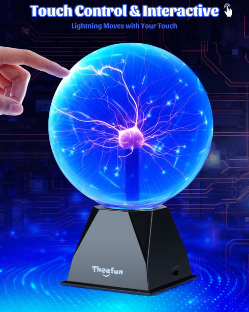 8 Inch Theefun Blue Plasma Ball: Huge Plasma Globe Birthday Gifts Touch & Sound Sensitive Plasma Ball Lamp Electric