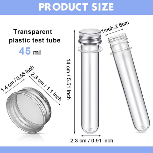45ml Plastic Test Tubes, 150 Pcs Transparent Clear Bath Salt Tubes with Aluminum Lid for Storage Container