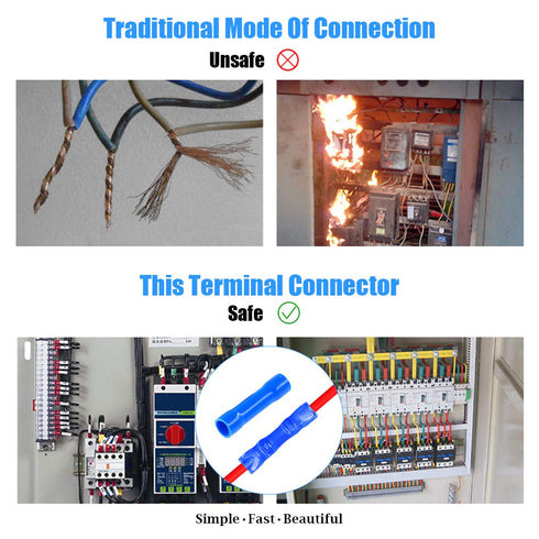 Glarks 100pcs 16-14 Gauge Butt Electrical Insulated Quick Splice Crimp Terminals Connectors