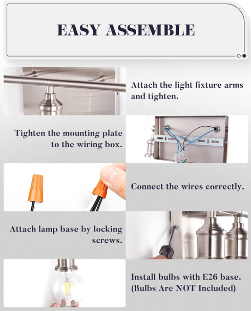 3-Light E26 Hallway(Bulb Vanity Light Fixture, Modern Brushed Nickel Wall Sconce Light Fixture, Industrial Bathroom