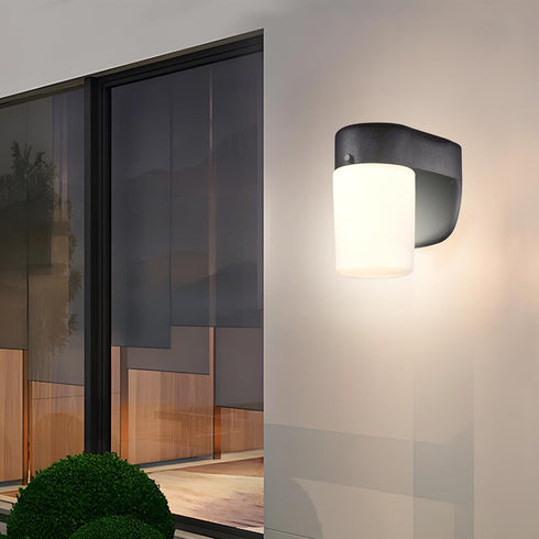 6106700 Dimmable One-Light LED Outdoor Wall Fixture with Dusk to Dawn Sensor, Black Finish with Frosted Opal Glass
