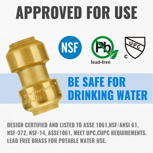 SUNGATOR 1/2 Inch Pushfit Plumbing Fittings, 12 Pack, No Lead Brass Push to Connect for PEX, Copper, CPVC
