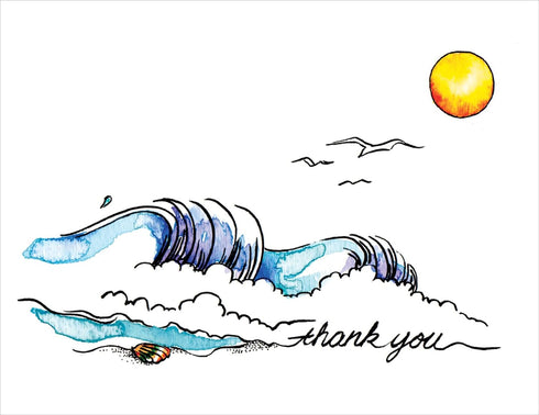 Catching the Wave Premium Thank You Cards, Note Cards Set of 12 Cards and Envelopes