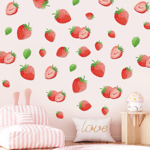 AOWDIAO 80 Pcs Strawberry Wall Decals Peel and Stick for Bedroom, Kitchen, Bathroom & Nursery Cute Strawberry Decor